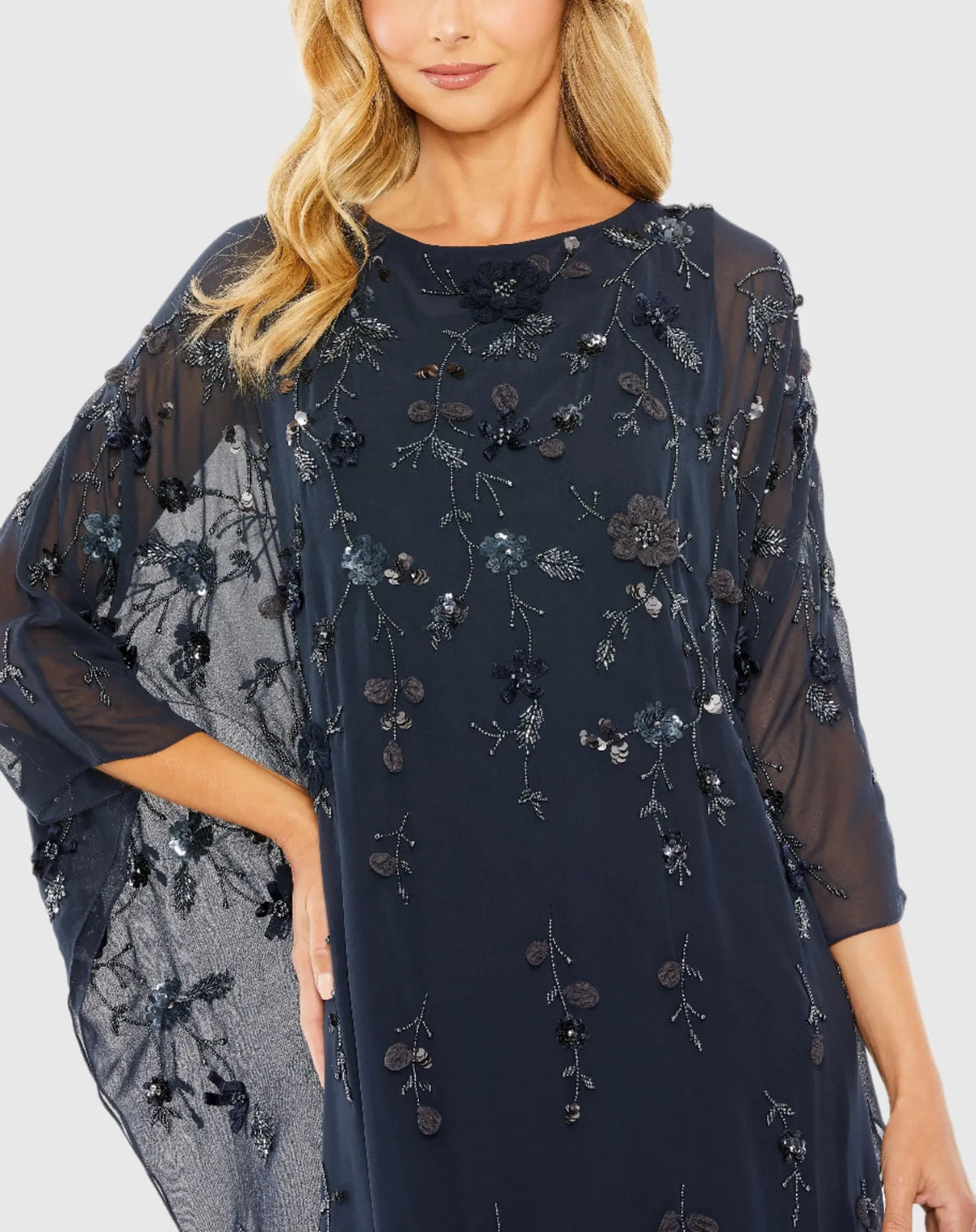 Nude Gold floral embellished kaftan gown