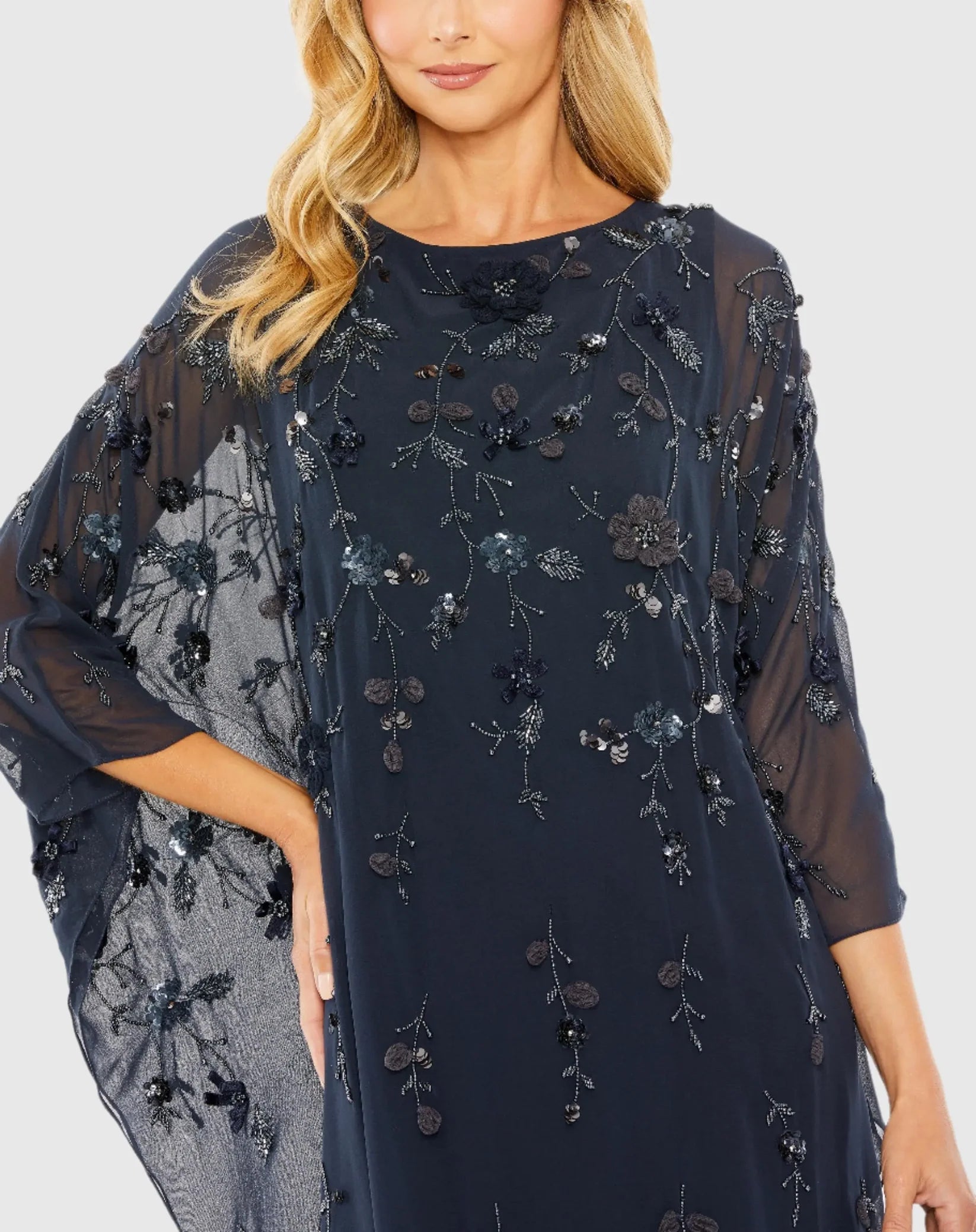 Mac Duggal Floral Embellished Kaftan Gown #9242 Midnight Navy Blue #9242