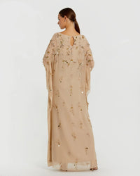 Mac Duggal Beige Floral Embellished Kaftan Gown - Nude Gold #9242