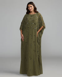 Mac Duggal #9242 olive green floral embellished kaftan gown