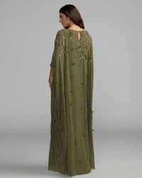 Mac Duggal #9242 olive kaftan gown back view