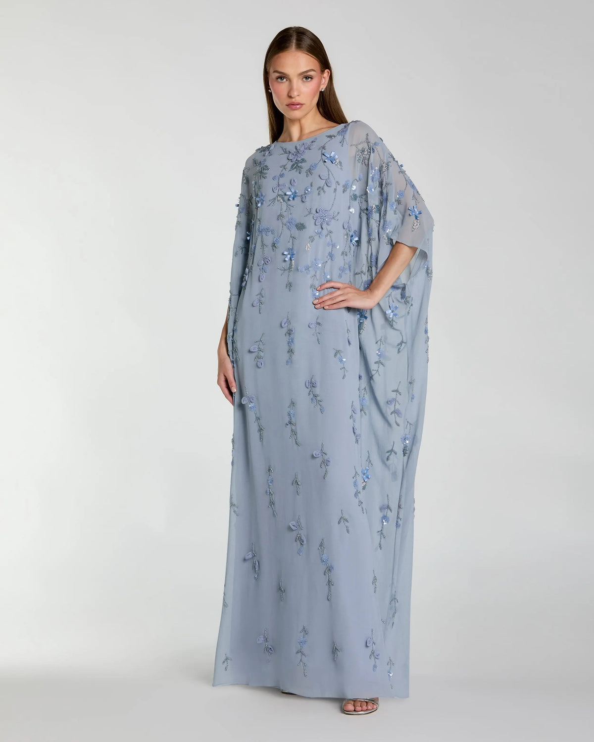 Mac Duggal #9242 powder blue floral embellished kaftan gown