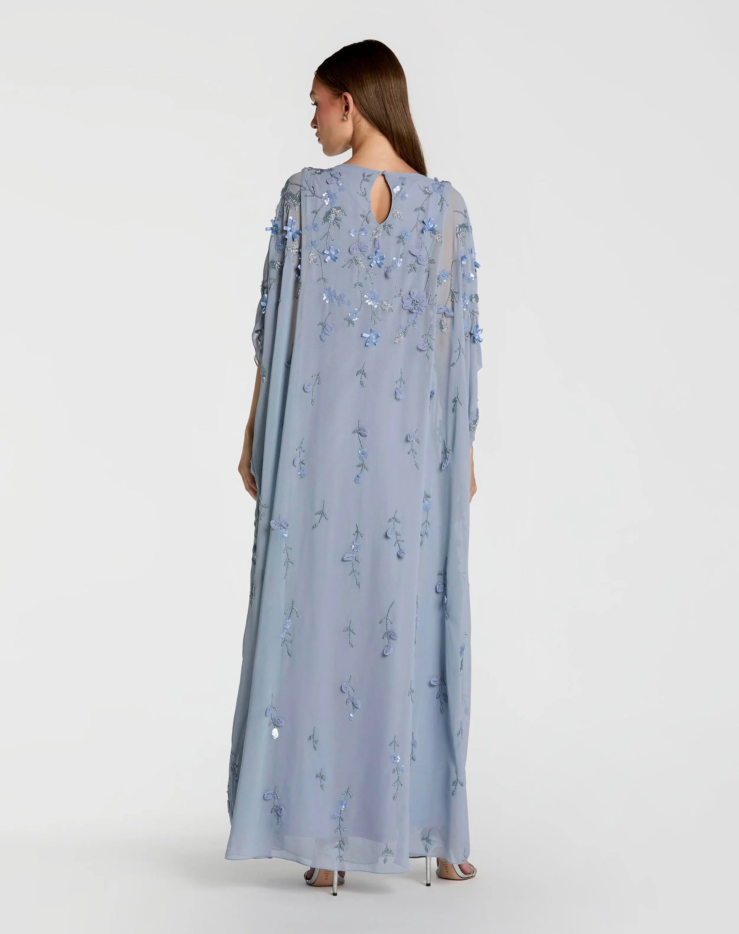 Mac Duggal #9242 powder blue floral embellished kaftan gown