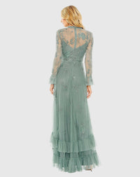 Mac Duggal 9249 Spruce embellished long sleeve ruffle gown - back