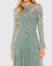 Mac Duggal 9249 Spruce embellished long sleeve ruffle gown - detail