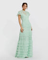 Mac Duggal Green Beaded Mesh High Neck Micro Ruffle Gown #9278 Sage