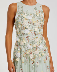 Mac Duggal Green Floral Embellished High Neck Sleeveless Gown Seafoam #9334