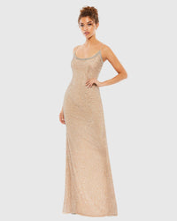 Beaded Spaghetti Column 90's Gown - White