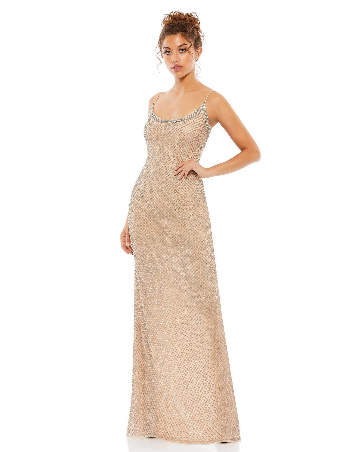 Mac Duggal, Beaded Spaghetti Column 90's Gown - nude, Style #93551
