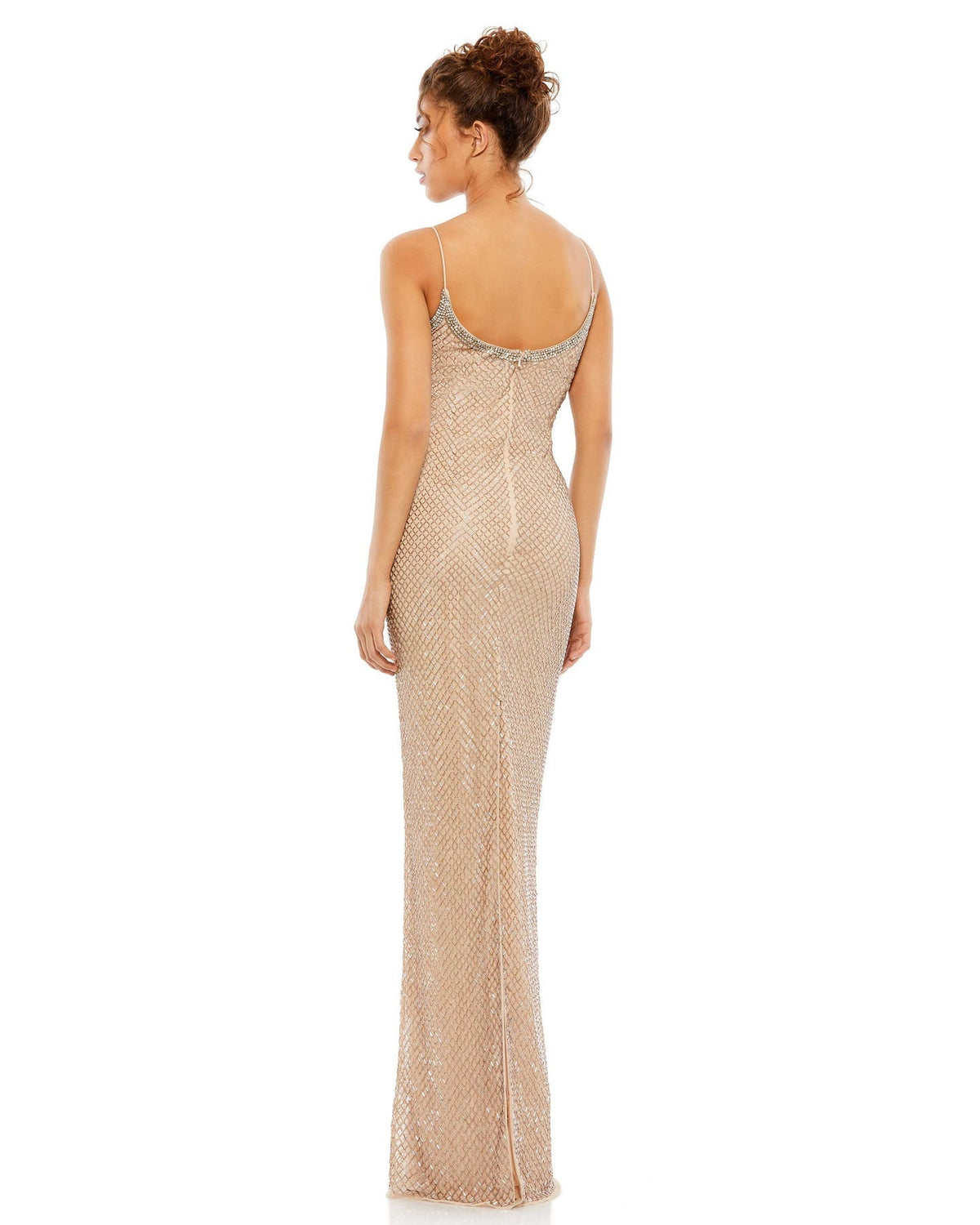 Mac Duggal, Beaded Spaghetti Column 90's Gown - nude, Style #93551 back view