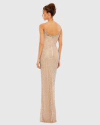 Beaded Spaghetti Column 90's Gown - White