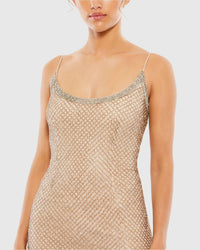Beaded Spaghetti Column 90's Gown - White