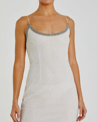 Beaded Spaghetti Column 90's Gown - White