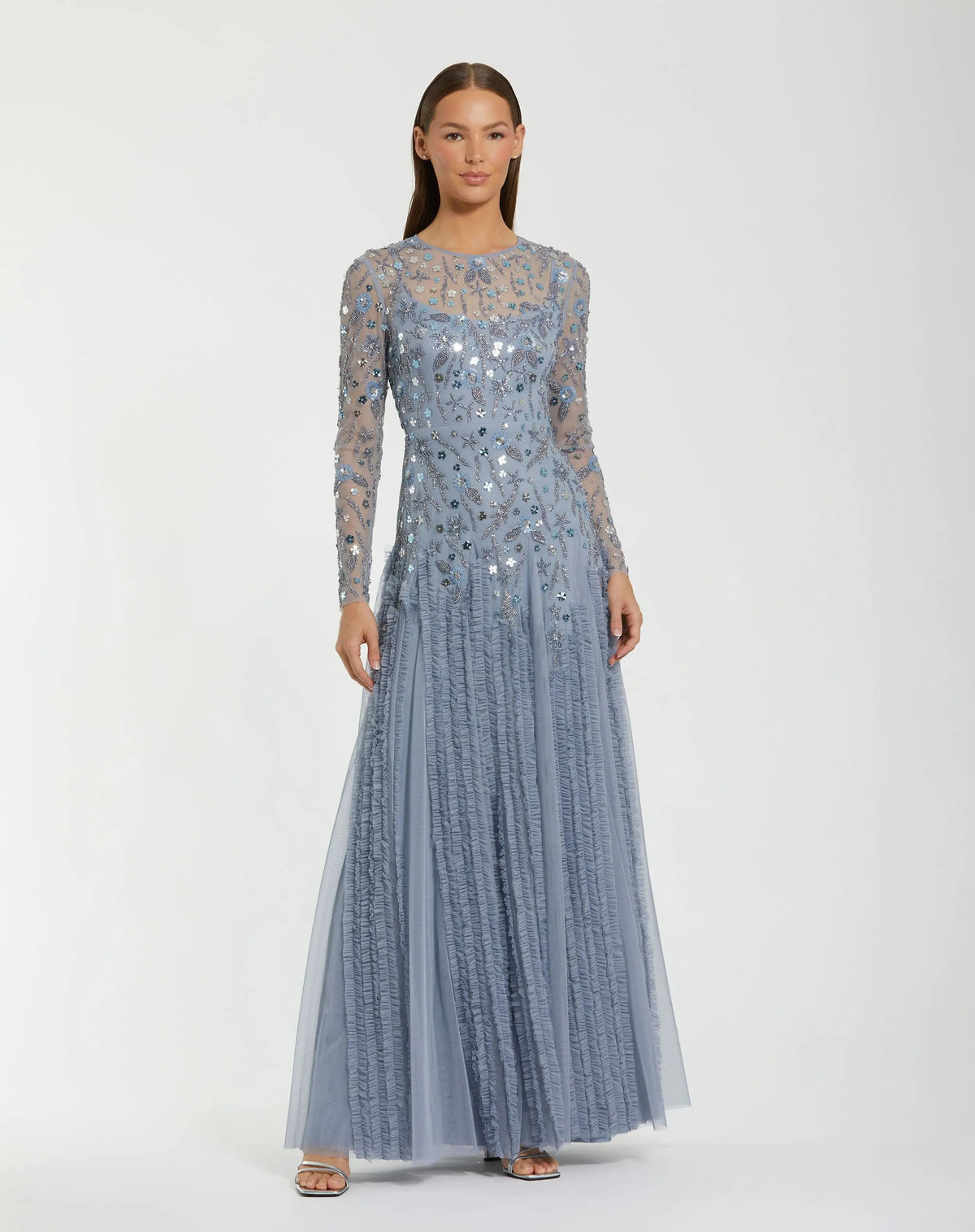 Mac Duggal #9357 slate blue embellished gown