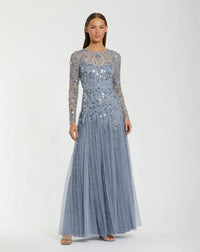 Mac Duggal #9357 slate blue embellished gown