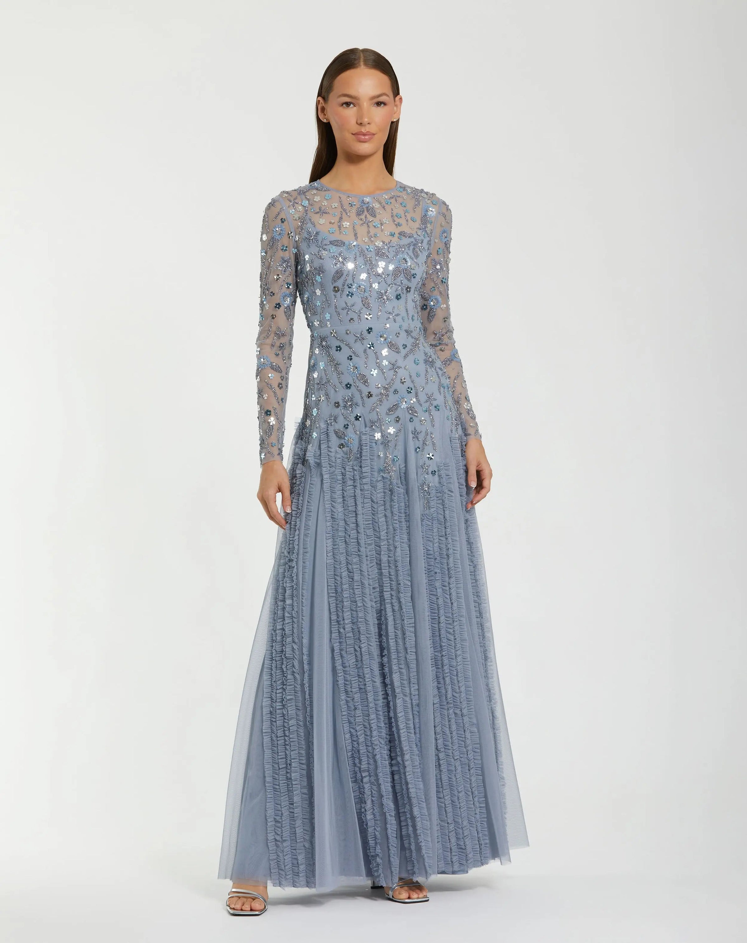 Mac Duggal #9357 slate blue embellished gown