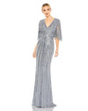 Mac Duggal #93583 Sequin V Neck Cape Gown - Slate Blue