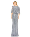 Sequin V Neck Cape Gown - Vintage Rose