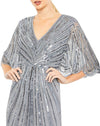 Sequin V Neck Cape Gown - Vintage Rose