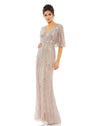 Mac Duggal #93583 Sequin V Neck Cape Gown - Vintage Rose