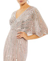 Sequin V Neck Cape Gown - Slate Blue
