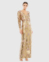 Mac Duggal, Embellished wrap over long sleeve column gown - Gold #93615