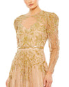 Beaded illusion puff sleeve gown - Gold