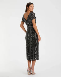 Mac Duggal 93649 Black beaded cap sleeve sheath midi dress - back