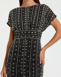 Mac Duggal 93649 Black beaded cap sleeve sheath midi dress - detail