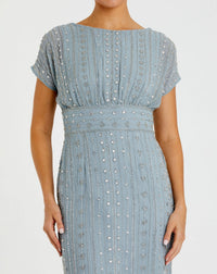 Mac Duggal 93649 Slate Blue beaded cap sleeve sheath midi dress - detail