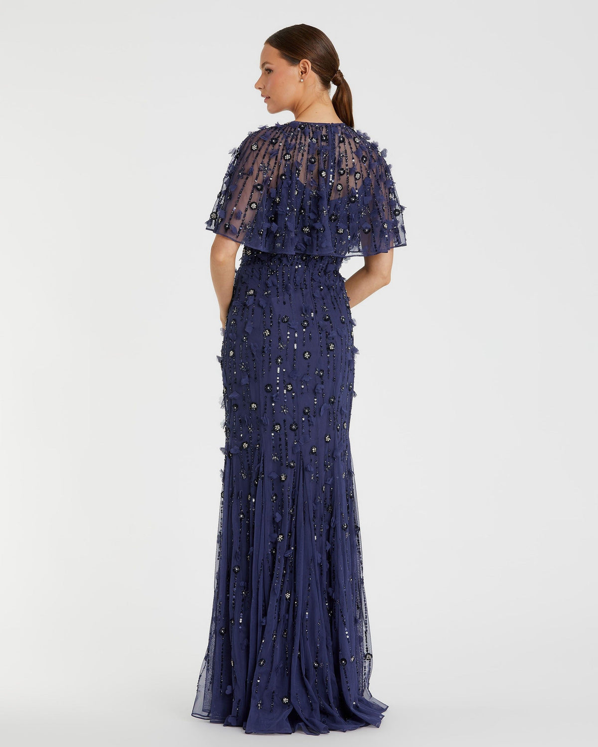 Embellished Cape Gown - Sage
