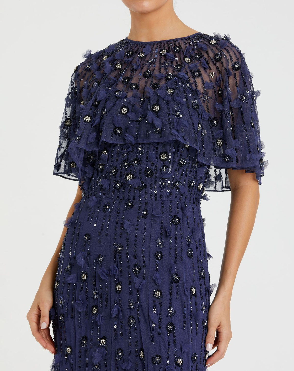 Embellished Cape Gown - Midnight