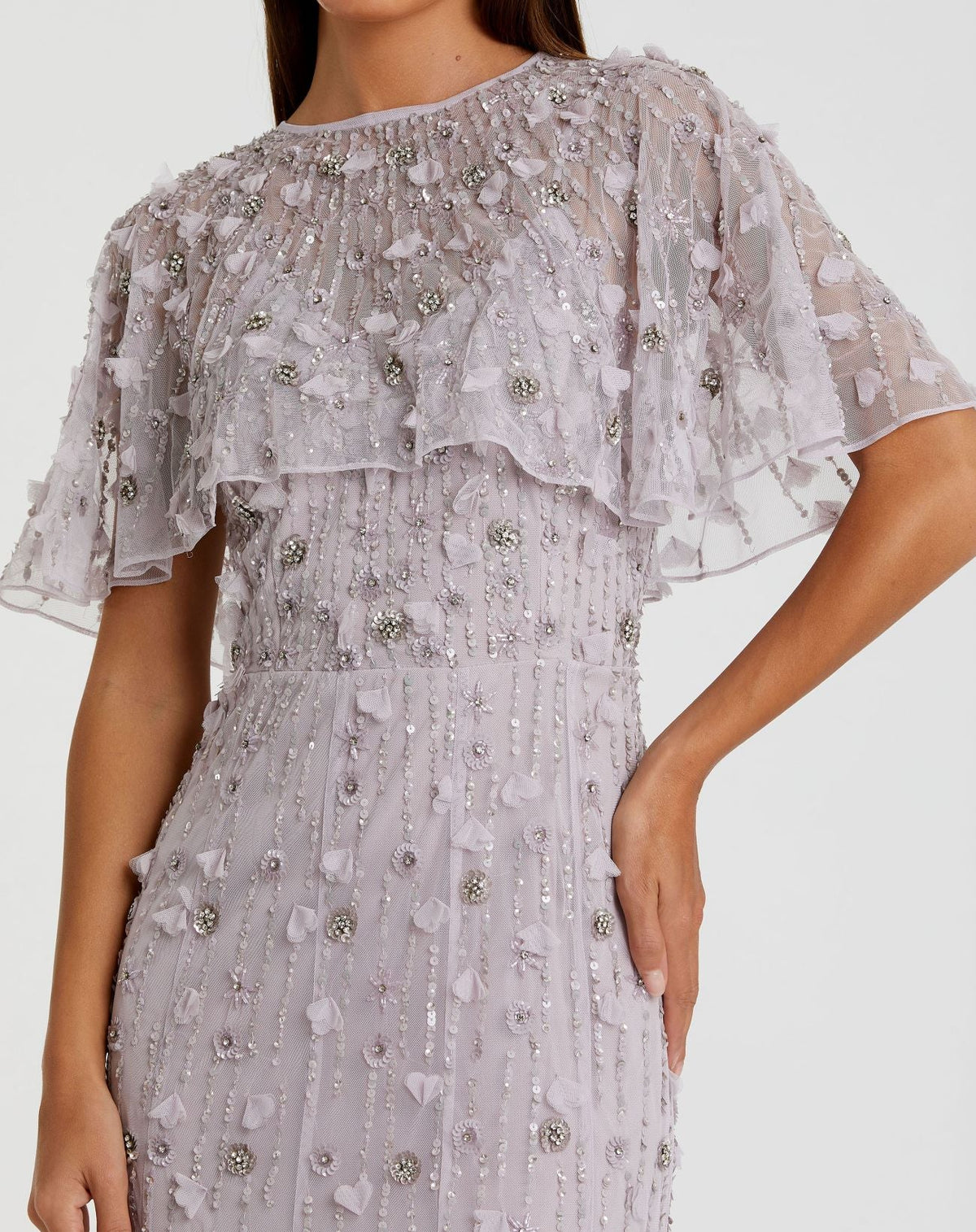 Embellished Cape Gown - Lilac