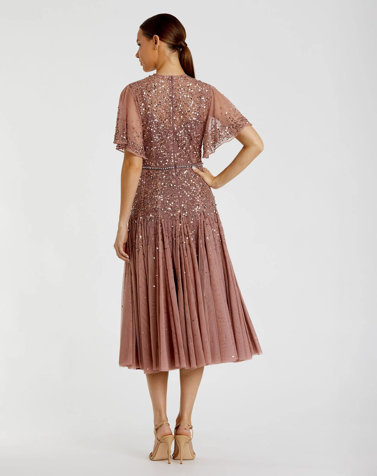 Cape Sleeve Beaded Midi Dress - Powder Blue