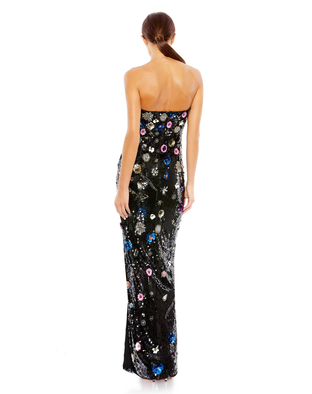 Floral sequin strapless column gown - Black