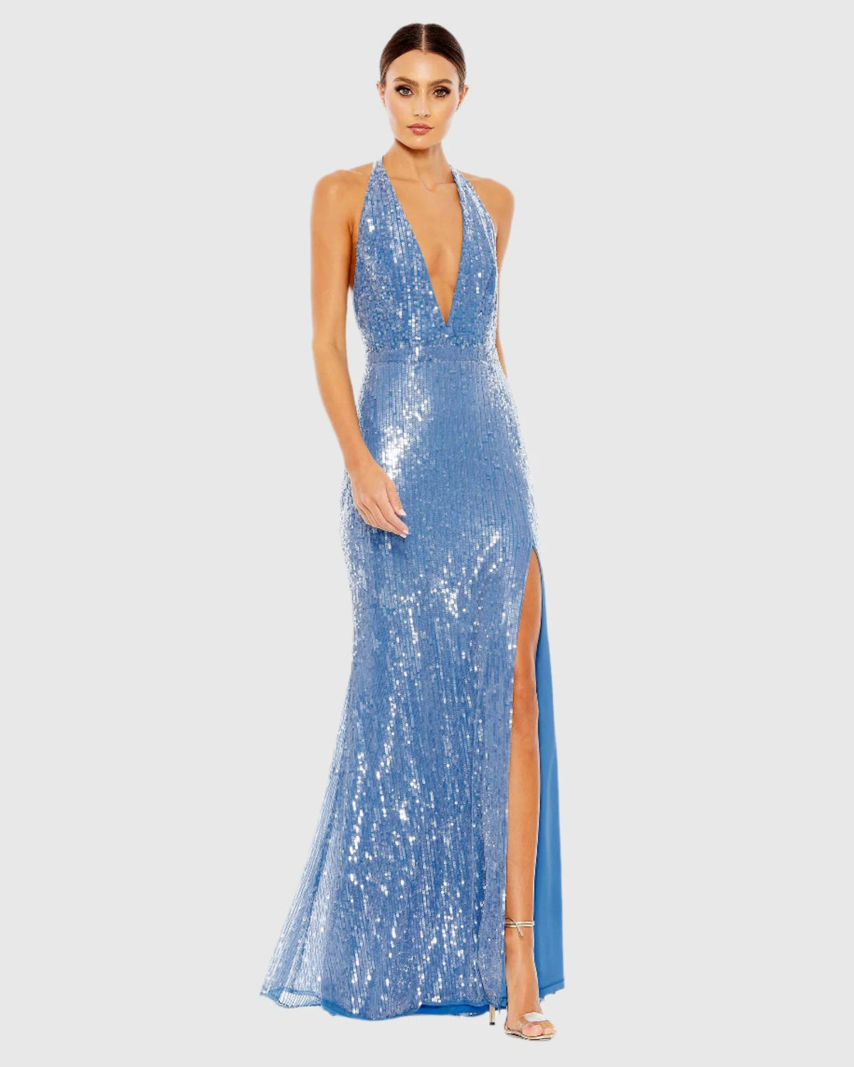 Plunge sequin halterneck gown - Cerulean Blue Plunge sequin halterneck gown - Cerulean Blue