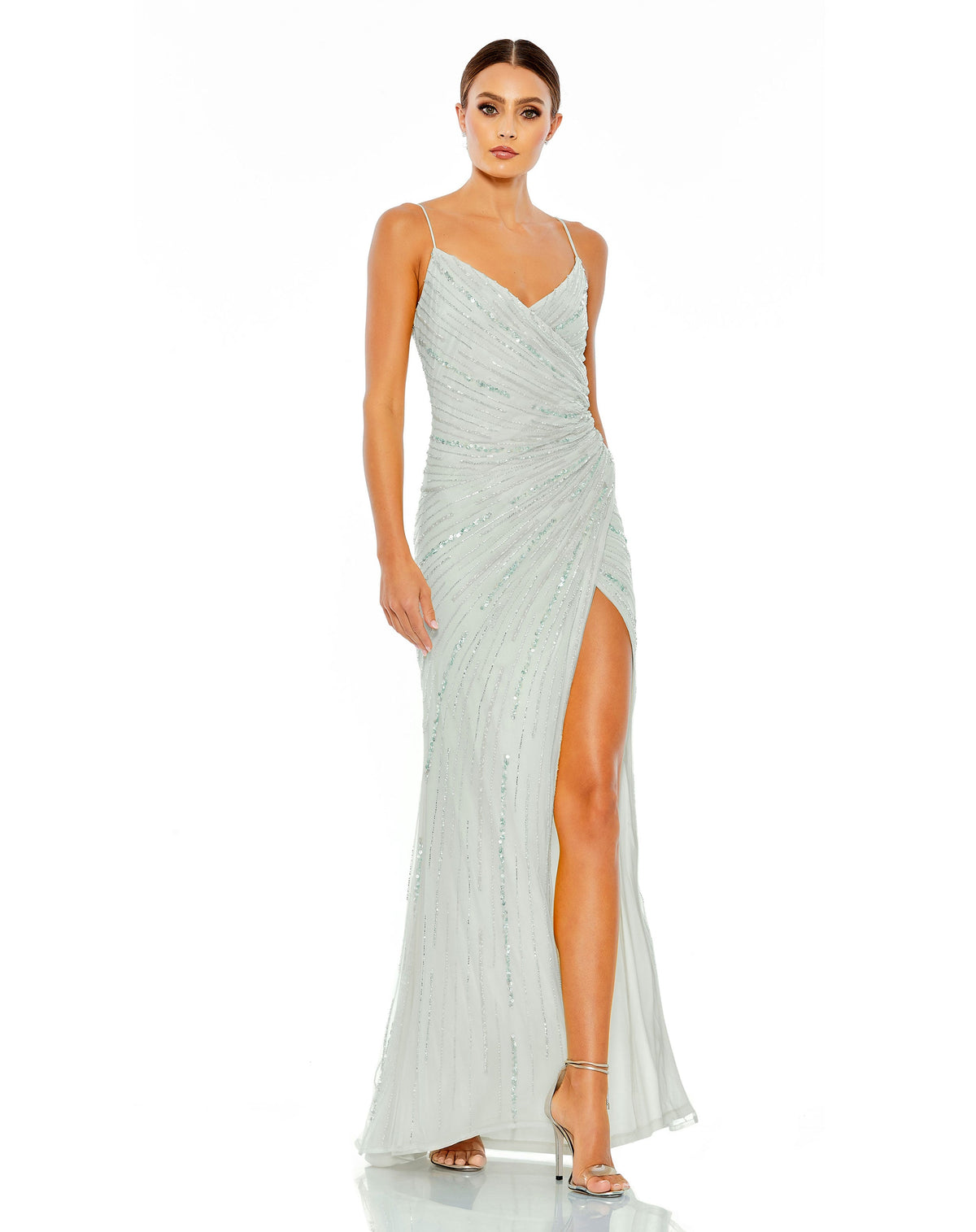 Beaded sleeveless wrap gown - Buttercream - Sale