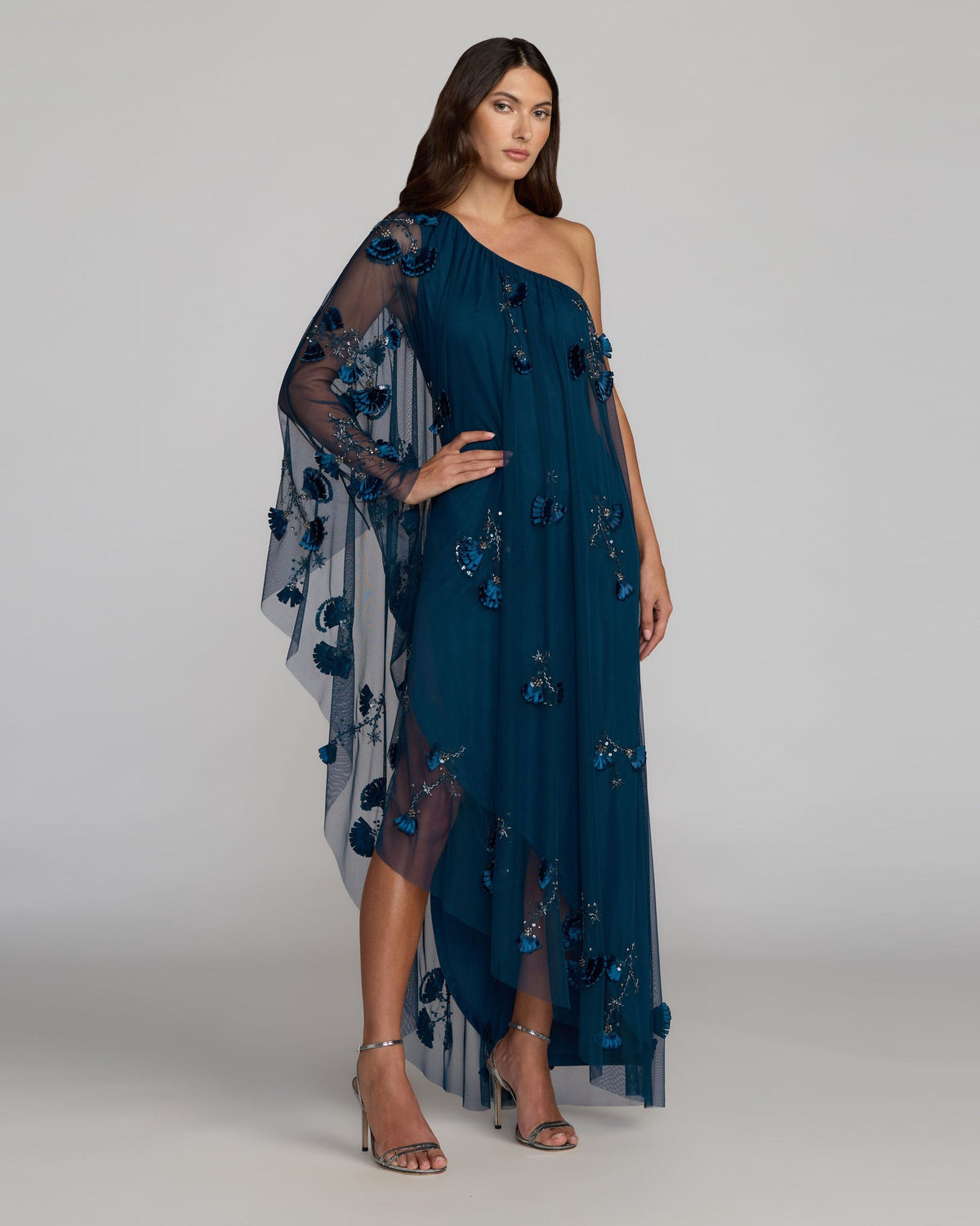 Mac Duggal Navy Blue One Shoulder Embellished Kaftan Gown #9374 Twilight