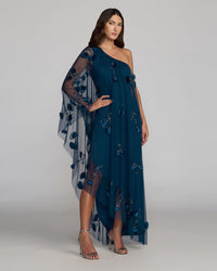 Mac Duggal Navy Blue One Shoulder Embellished Kaftan Gown #9374 Twilight