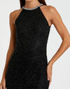 Beaded Sleeveless High Neck Column Gown - White