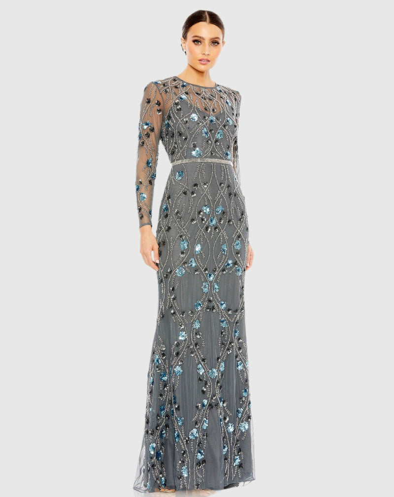 Mac Duggal Floral Embellished Long Sleeve Gown Charcoal #93772 | Shop Prom Dresses, Wedding Guest Dresses, and Black Tie Evening Gowns Online at SHAIDE! Shaide Boutique Mac Duggal Floral Embellished Long Sleeve Gown Charcoal #93772 | Shop Prom Dresses, Wedding Guest Dresses, and Black Tie Evening Gowns Online at SHAIDE! Shaide Boutique