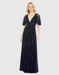 Mac Duggal, Embellished V-neck Column Gown #93784 Midnight Blue