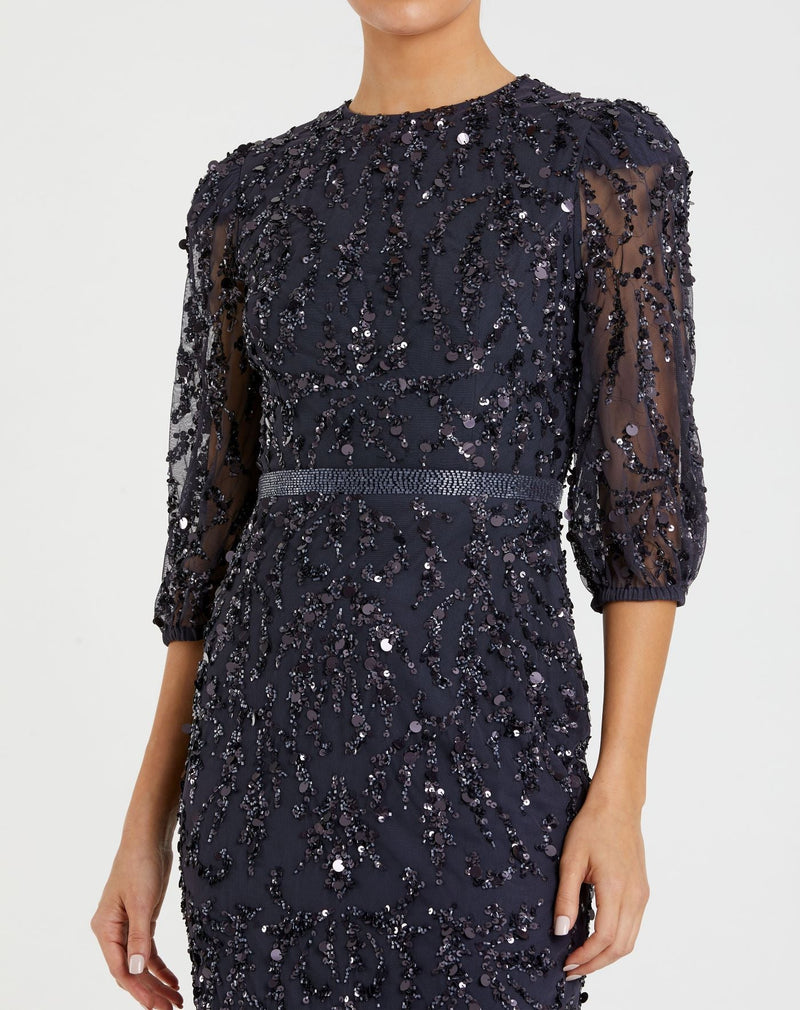 Sequin Modest Column Gown - Rosewood