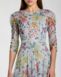 Mac Duggal Multi High Neck Elbow Length Puff Sleeve Sequin Embelish #93793