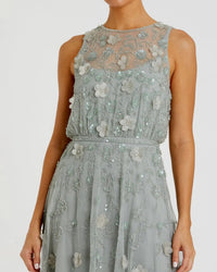 Mac Duggal 9380 Sage floral embellished sleeveless midi dress - Close up detail
