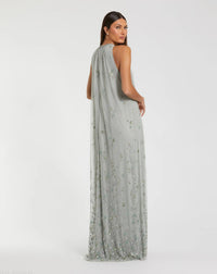 Mac Duggal 9382 Sage high neck floral embellished trapeze gown - Back view