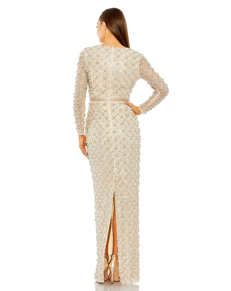 Long sleeve high neck beaded gown - Jade