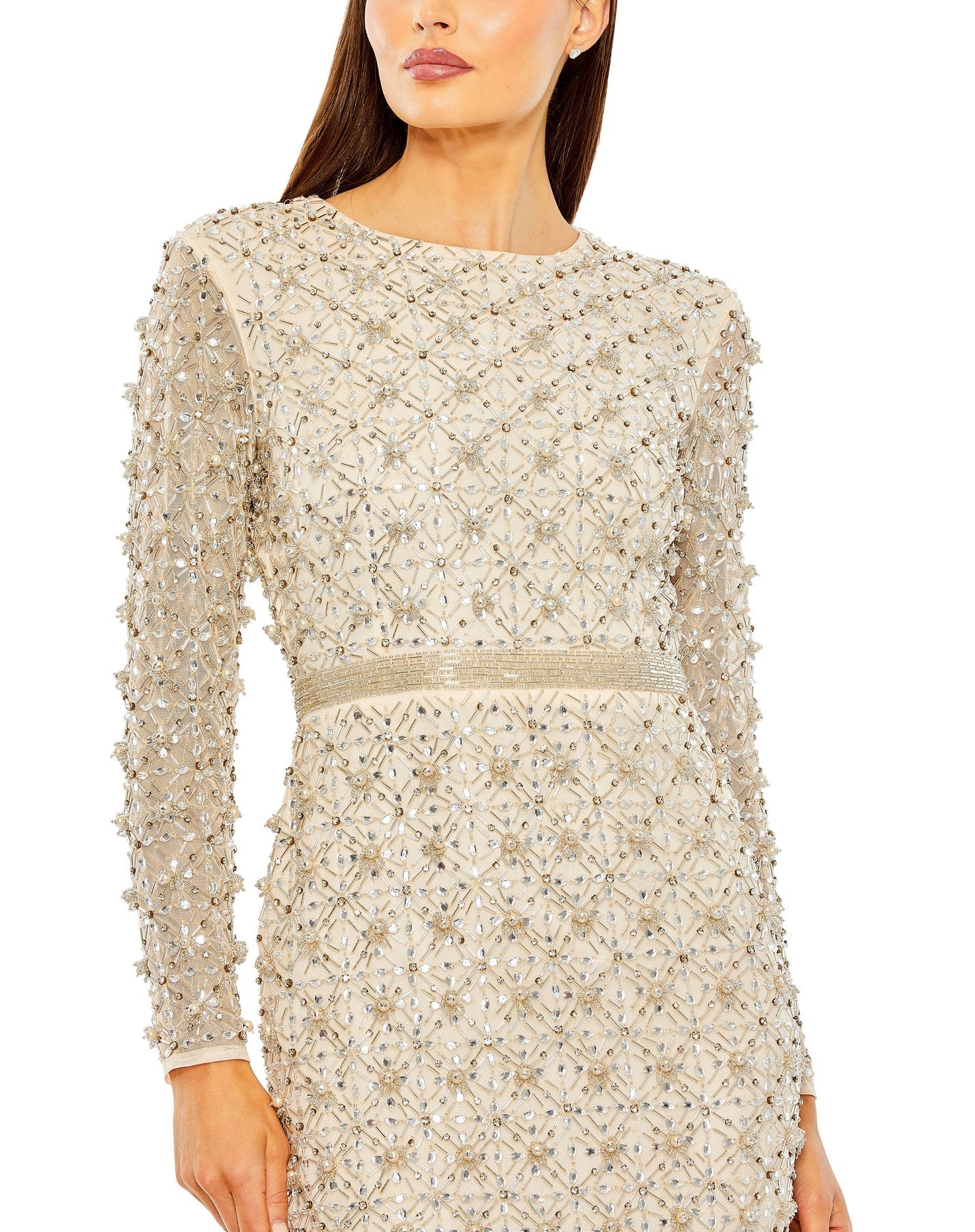 Long sleeve high neck beaded gown Jade