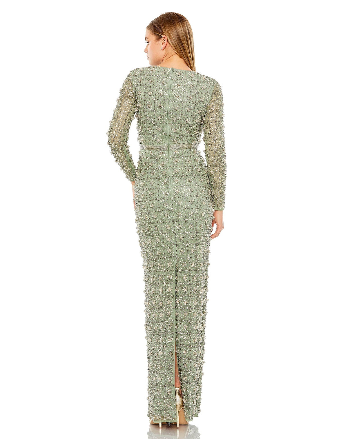 Long sleeve high neck beaded gown - Jade