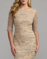 Beaded Fringe Column Gown